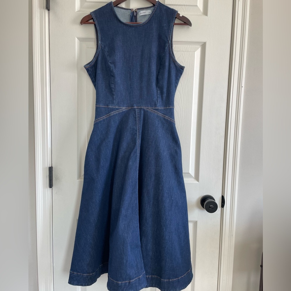 Nine West Denim Fit & Flare Midi Dress Size 6 Sleeveless